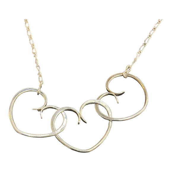 Sterling Silver Triple Interlocking Hearts Necklace, Stars & Stripes 24” - Picture 5 of 7